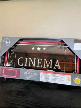 NWT Family Cinema LED Light Up Neon Sign - Black, Gold & Red Accent-18.11x9.06”